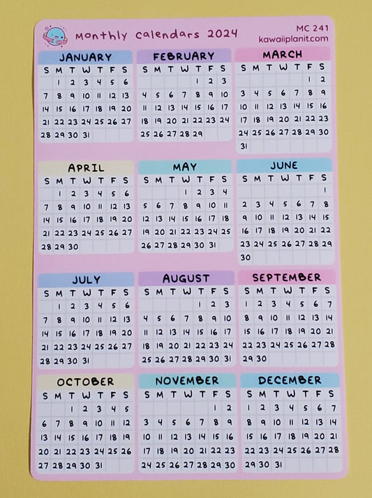 Monthly Calendar Planner Stickers for 2024 - (MC 241, 242)