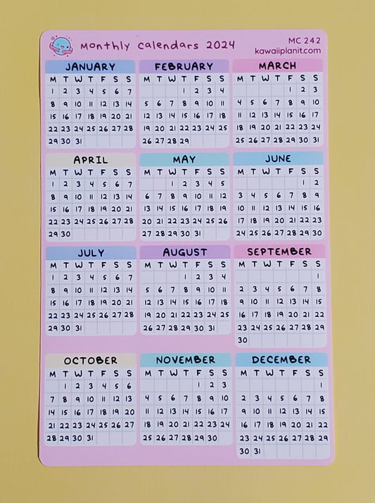 Monthly Calendar Planner Stickers for 2024 - (MC 241, 242)